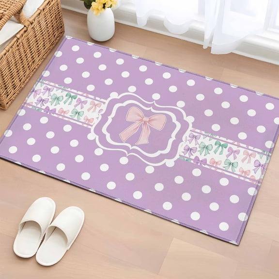 Rectangle Area Rug 2x3ft, Colorful Bow White Dots on Purple Non-Shedding Washable Area Rug, Modern Bowknot Polka Dot Non Slip Low-Profile Rugs for Living Room, Bedroom Dining Room