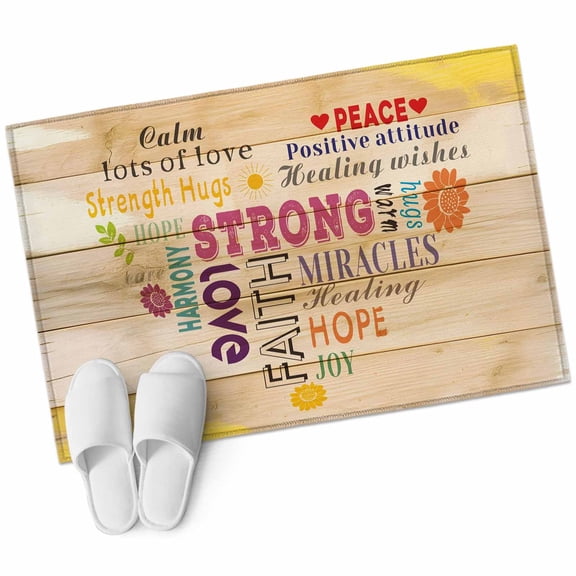 Rectangle Area Rug 2x3ft, Colorful Inspiration Quotes Love Heart Design Non-Slip Non-Shedding Floor Mat, Wood Plank Washable Sturdy Carpet for Living Room Bedroom Home Decor