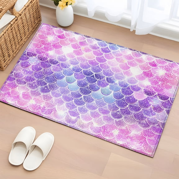 Rectangle Area Rug 2x3ft, Colorful Mermaid Scales Non-Slip Non-Shedding Floor Mat, Sparkling Ocean Under The Sea Washable Sturdy Carpet for Living Room Bedroom Home Decor