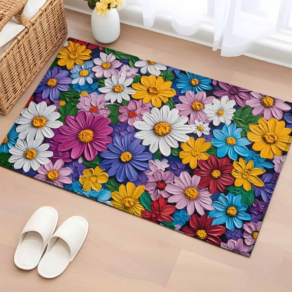 Rectangle Area Rug 2x3ft,Colorful Small Wildflower Seamless Washable Carpet Non-Slip Runner Accent Rugs Indoor Floor Mat for Bedroom Living Room Decor,Watercolor Oil Painting