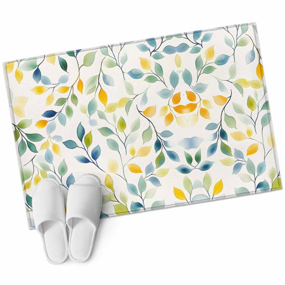 Rectangle Area Rug 2x3ft, Country Colorful Leaf Watercolor Non-Slip Non-Shedding Floor Mat, Foliage Leaves Seamless Washable Sturdy Carpet for Living Room Bedroom Home Decor