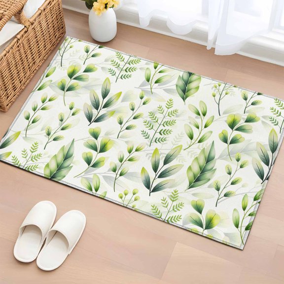 Rectangle Area Rug 2x3ft, Country Green Leaves Herb Non-Shedding Washable Area Rug, Spring Botanical Branches Non Slip Low-Profile Rugs for Living Room, Bedroom Dining Room