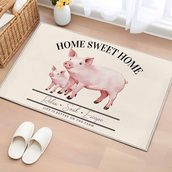 Rectangle Area Rug 2x3ft,Country Pink Pig Farmhouse Theme Washable Carpet Non-Slip Runner Accent Rugs Indoor Floor Mat for Bedroom Living Room Decor,Sweet Home Farm Text Animals