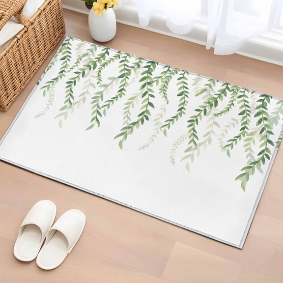 Rectangle Area Rug 2x3ft, Countryside Farm Botanical Non-Slip Non-Shedding Floor Mat, Green Plant Leaves Washable Sturdy Carpet for Living Room Bedroom Home Decor