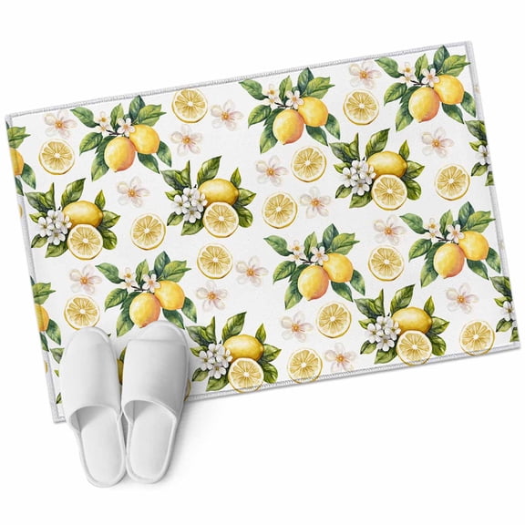 Rectangle Area Rug 2x3ft, Countryside Farm Yellow Fruit Leaves Non-Slip Non-Shedding Floor Mat, Lemons on White Washable Sturdy Carpet for Living Room Bedroom Home Decor
