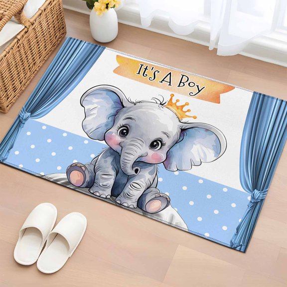Rectangle Area Rug 2x3ft,Cute Elephant Cartoon Animal Washable Carpet Non-Slip Runner Accent Rugs Indoor Floor Mat for Bedroom Living Room Decor,Polka Dot Blue Back