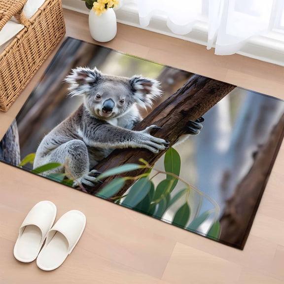 Rectangle Area Rug 2x3ft, Cute Koala Animal Non-Shedding Washable Area Rug, Trees Leaves Jungle Non Slip Low-Profile Rugs for Living Room, Bedroom Dining Room