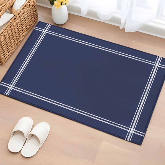 Rectangle Area Rug 2x3ft,Dark Blue Washable Carpet Non-Slip Runner Accent Rugs Indoor Floor Mat for Bedroom Living Room Decor,Modern Solid Color