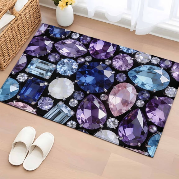 Rectangle Area Rug 2x3ft, Dreamy Gemstone Ombre Purple Non-Slip Non-Shedding Floor Mat, Abstract Geometric Washable Sturdy Carpet for Living Room Bedroom Home Decor