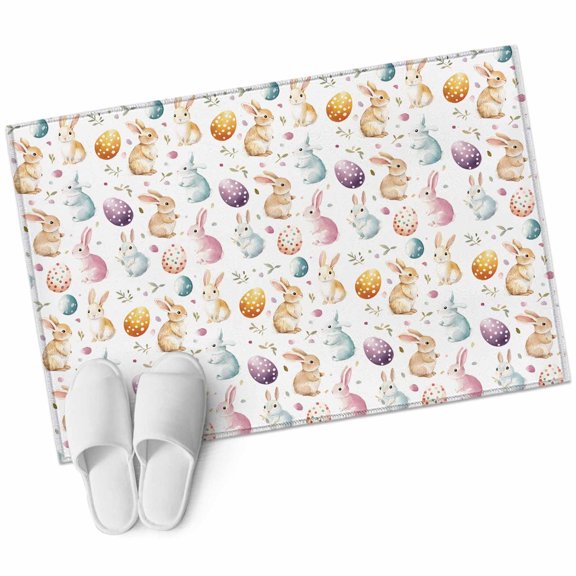 Rectangle Area Rug 2x3ft, Easter Cute Bunny Watercolor Egg Non-Slip Non-Shedding Floor Mat, Spring Colorful Eggs Washable Sturdy Carpet for Living Room Bedroom Home Decor
