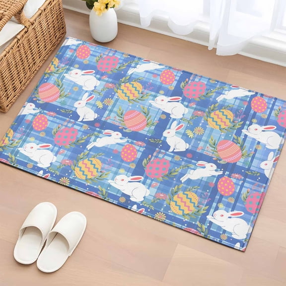 Rectangle Area Rug 2x3ft, Easter Egg Bunny Country Herb Non-Shedding Washable Area Rug, Farm Rabbit Gingham Check Non Slip Low-Profile Rugs for Living Room, Bedroom Dining Room