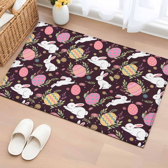 Rectangle Area Rug 2x3ft, Easter Egg Bunny Country Herb Non-Shedding Washable Area Rug, Farmhouse Rabbit on Black Non Slip Low-Profile Rugs for Living Room, Bedroom Dining Room