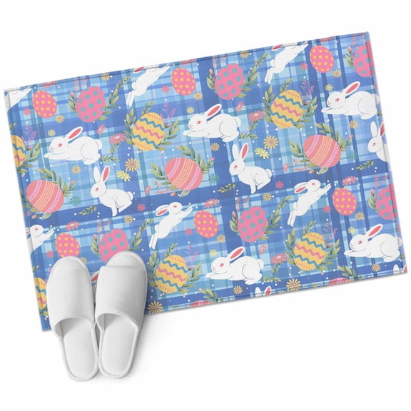 Rectangle Area Rug 2x3ft, Easter Egg Bunny Country Herb Non-Slip Non-Shedding Floor Mat, Farm Rabbit Gingham Check Washable Sturdy Carpet for Living Room Bedroom Home Decor
