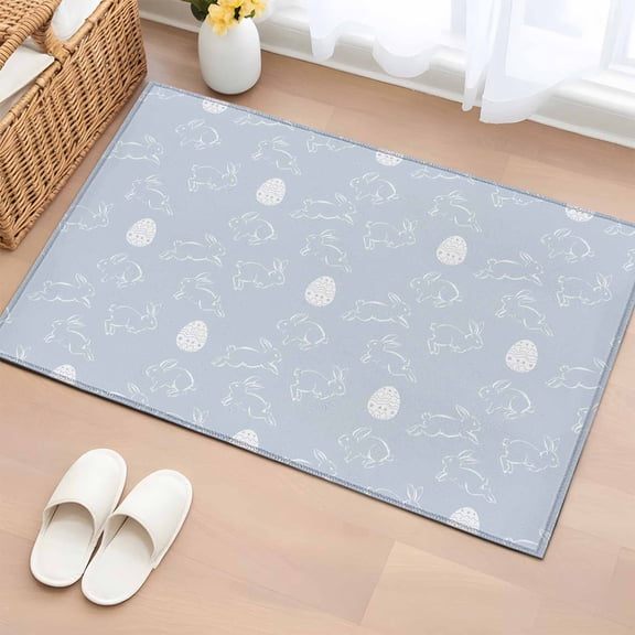 Rectangle Area Rug 2x3ft,Easter Egg Rabbits on Blue Washable Carpet Non-Slip Runner Accent Rugs Indoor Floor Mat for Bedroom Living Room Decor,Abstract Geometric