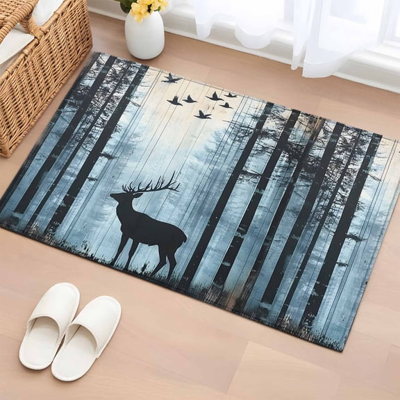 Rectangle Area Rug 2x3ft, Elk Forest Jungle Animal Shadow Non-Shedding Washable Area Rug, Nature Landscapes Non Slip Low-Profile Rugs for Living Room, Bedroom Dining Room