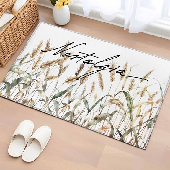 Rectangle Area Rug 2x3ft, Fall Farm Watercolor Wheat Harvest Non-Slip Non-Shedding Floor Mat, Retro Rustic Leaves on White Washable Sturdy Carpet for Living Room Bedroom Home Decor