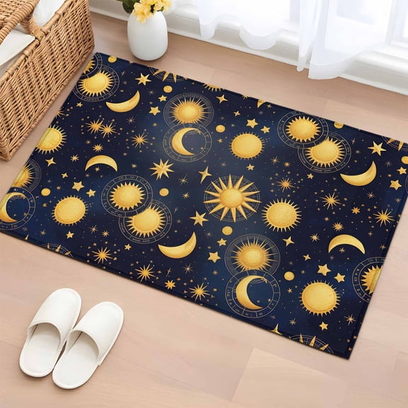 Rectangle Area Rug 2x3ft, Fantasy Galaxy Moon Sun Non-Slip Non-Shedding Floor Mat, Cartoon Starry Night Washable Sturdy Carpet for Living Room Bedroom Home Decor