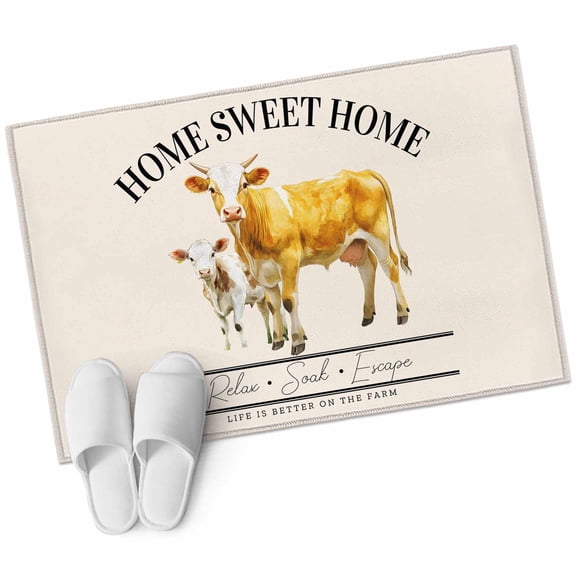 Rectangle Area Rug 2x3ft, Farm Cow Cute Animal Watercolor Non-Slip Non-Shedding Floor Mat, Sweet Home Quote Washable Sturdy Carpet for Living Room Bedroom Home Decor