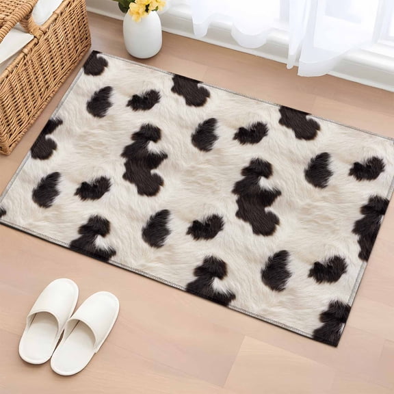 Rectangle Area Rug 2x3ft,Farm Dairy Cow Skin Spots Washable Carpet Non-Slip Runner Accent Rugs Indoor Floor Mat for Bedroom Living Room Decor,Abstract Black White Color Block