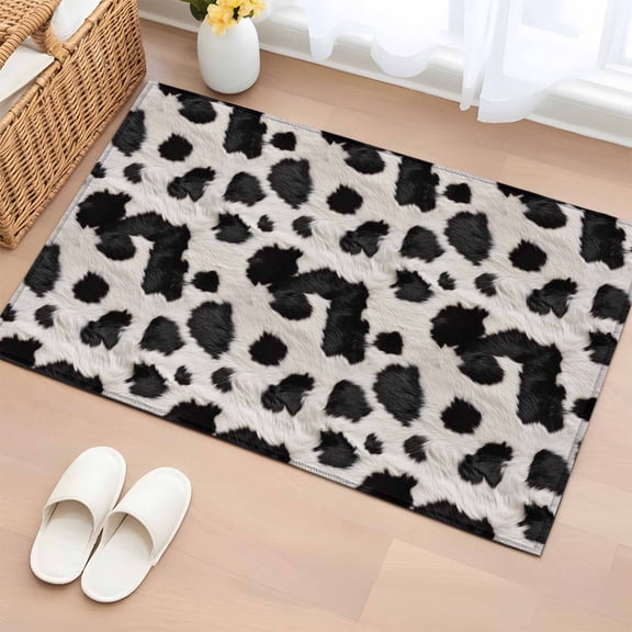 Rectangle Area Rug 2x3ft,Farm Dairy Cow Skin Spots Washable Carpet Non-Slip Runner Accent Rugs Indoor Floor Mat for Bedroom Living Room Decor,Black White Color Block