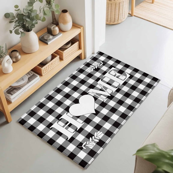 Rectangle Area Rug 2x3ft,Farm HOME Love Quotes Washable Carpet Non-Slip Runner Accent Rugs Indoor Floor Mat for Bedroom Living Room Decor,Black White Buffalo Lattice