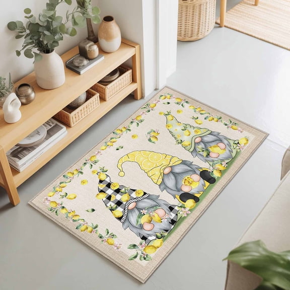 Rectangle Area Rug 2x3ft,Farm Pastoral Dwarf Lemon Living Room Rug Non-Slip Washable Circle Rugs Pad,Watercolor Fruit Plant on Burlap Soft Floor Carpet for Bedroom Dining Room