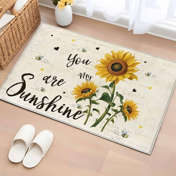 Rectangle Area Rug 2x3ft,Farm Sunflower Bee Heart Washable Carpet Non-Slip Runner Accent Rugs Indoor Floor Mat for Bedroom Living Room Decor,Vintage Letter Stamp