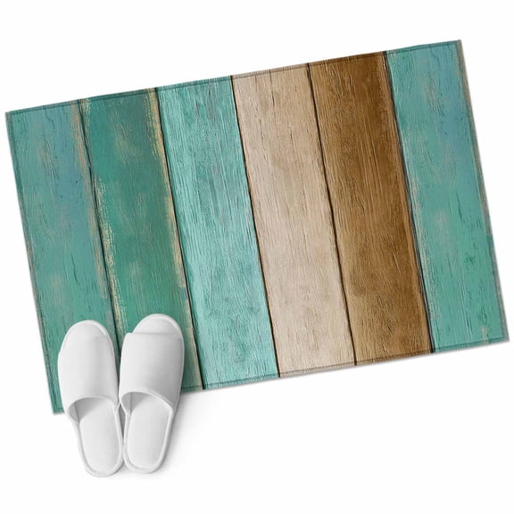 Rectangle Area Rug 2x3ft, Farm Teal Gradient Wood Board Non-Slip Non-Shedding Floor Mat, Brown Plank Washable Sturdy Carpet for Living Room Bedroom Home Decor