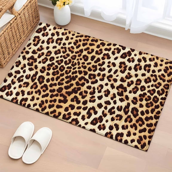 Rectangle Area Rug 2x3ft, Farmhouse Brown Tan Leopard Print Non-Slip Non-Shedding Floor Mat, Abstract Wild Animal Texture Washable Sturdy Carpet for Living Room Bedroom Home Decor