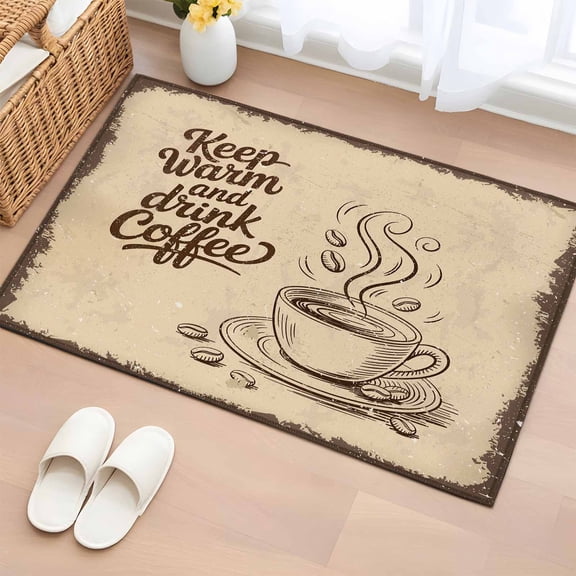 Rectangle Area Rug 2x3ft, Farmhouse Coffee Beans Retro Non-Shedding Washable Area Rug, Keep Warm Quote Non Slip Low-Profile Rugs for Living Room, Bedroom Dining Room
