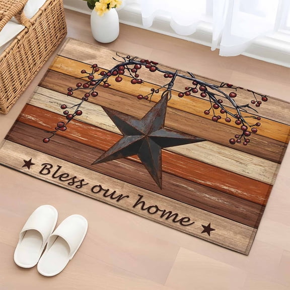 Rectangle Area Rug 2x3ft,Farmhouse Retro Western Star Washable Carpet Non-Slip Runner Accent Rugs Indoor Floor Mat for Bedroom Living Room Decor,Rustic Berry Brown Plank