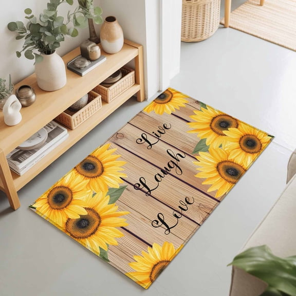 Rectangle Area Rug 2x3ft,Farmhouse Sunflower Retro Board Living Room Rug Non-Slip Washable Circle Rugs Pad,Summer Floral Seamless Soft Floor Carpet for Bedroom Dining Room