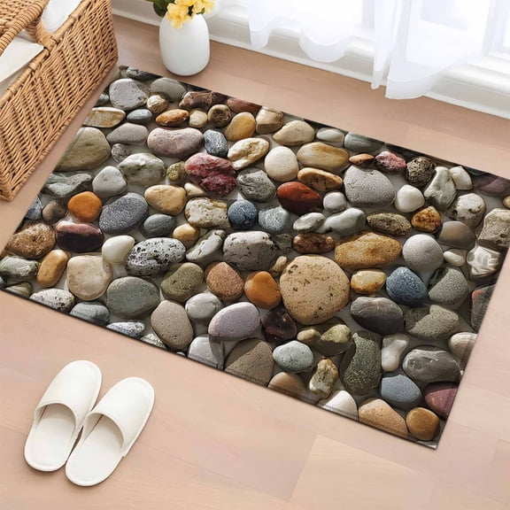 Rectangle Area Rug 2x3ft, Farmhouses Stones Non-Slip Non-Shedding Floor Mat, Abstract Cobblestones Pattern Washable Sturdy Carpet for Living Room Bedroom Home Decor