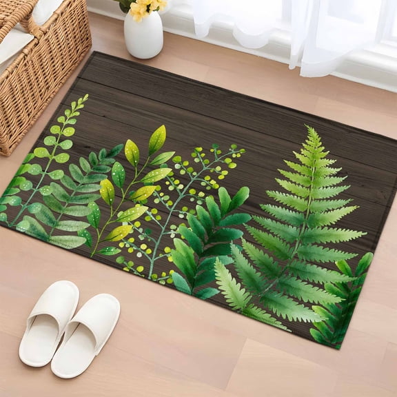 Rectangle Area Rug 2x3ft, Fern Pastoral Spring Leaves Non-Slip Non-Shedding Floor Mat, Farmhouse Brown Wooden Grain Washable Sturdy Carpet for Living Room Bedroom Home Decor