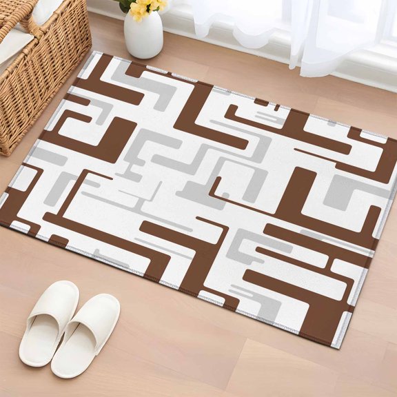 Rectangle Area Rug 2x3ft, Geometric Brown Gray Stripes Non-Slip Non-Shedding Floor Mat, Modern Abstract Texture Washable Sturdy Carpet for Living Room Bedroom Home Decor
