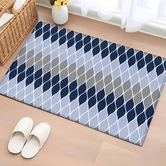 Rectangle Area Rug 2x3ft, Geometric Ombre Curve Line Non-Shedding Washable Area Rug, Navy Blue Grey Non Slip Low-Profile Rugs for Living Room, Bedroom Dining Room
