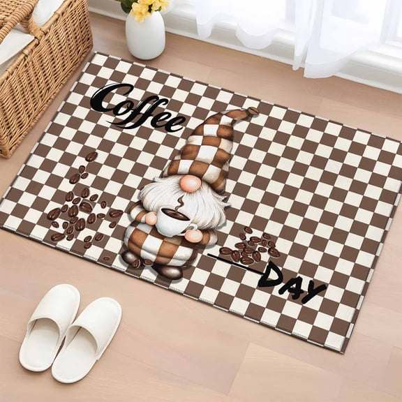 Rectangle Area Rug 2x3ft,Gnome Coffee Beans Washable Carpet Non-Slip Runner Accent Rugs Indoor Floor Mat for Bedroom Living Room Decor,Classic Brown Buffalo Plaid