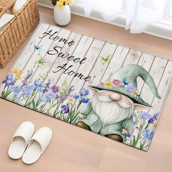 Rectangle Area Rug 2x3ft,Gnome Flowers Butterfly on Wood Washable Carpet Non-Slip Runner Accent Rugs Indoor Floor Mat for Bedroom Living Room Decor,Retro Watercolor Pastoral Theme