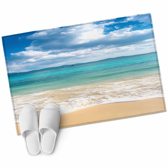 Rectangle Area Rug 2x3ft, Gradient Ocean Beach Wavy Non-Slip Non-Shedding Floor Mat, Seaside Blue Sky Clouds Washable Sturdy Carpet for Living Room Bedroom Home Decor