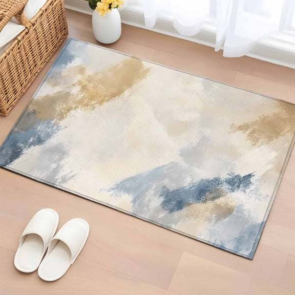 Rectangle Area Rug 2x3ft,Graffiti Style Blue Brown Beige Washable Carpet Non-Slip Runner Accent Rugs Indoor Floor Mat for Bedroom Living Room Decor,Abstract Art
