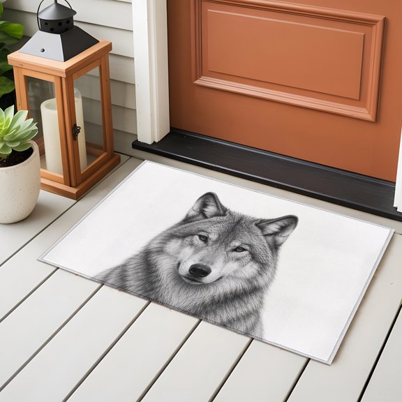 Rectangle Area Rug 2x3ft, Gray Timber Wolf Sketch Non-Shedding Washable Area Rug, Minimalist Wildlife Pattern Non Slip Low-Profile Rugs for Living Room, Bedroom Dining Room