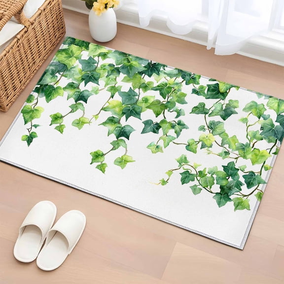 Rectangle Area Rug 2x3ft, Green Leaf Vine Non-Slip Non-Shedding Floor Mat, Country Leave Washable Sturdy Carpet for Living Room Bedroom Home Decor