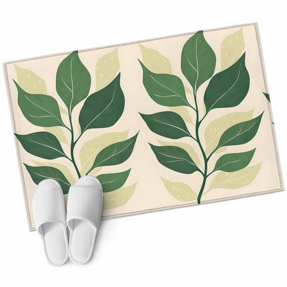 Rectangle Area Rug 2x3ft, Green Leaves on Vintage Non-Slip Non-Shedding Floor Mat, Spring Abstract Botanical Washable Sturdy Carpet for Living Room Bedroom Home Decor