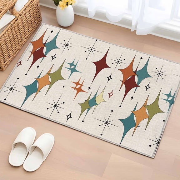 Rectangle Area Rug 2x3ft,Green Red Geometric Bohemian Washable Carpet Non-Slip Runner Accent Rugs Indoor Floor Mat for Bedroom Living Room Decor,Mid Century Star Rhombus