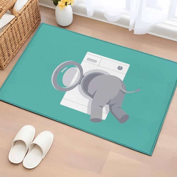 Rectangle Area Rug 2x3ft, Grey Elephant Abstract Animal Non-Slip Non-Shedding Floor Mat, Funny Animals Washable Sturdy Carpet for Living Room Bedroom Home Decor