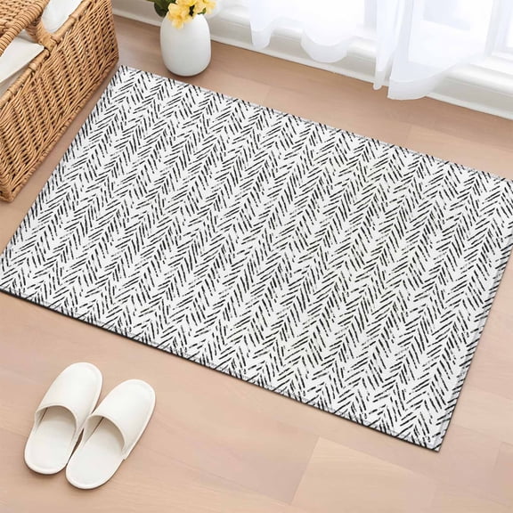 Rectangle Area Rug 2x3ft,Grey Herringbone Art Washable Carpet Non-Slip Runner Accent Rugs Indoor Floor Mat for Bedroom Living Room Decor,Abstract Geometric Striped