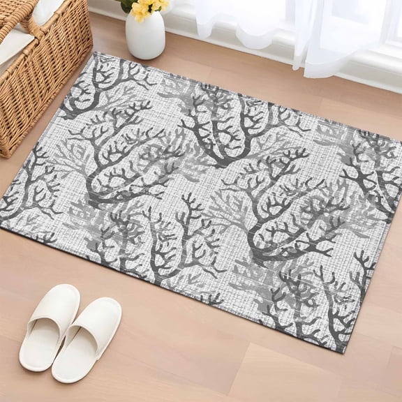 Rectangle Area Rug 2x3ft, Grey Ombre Coral Abstract Non-Shedding Washable Area Rug, Summer Ocean Corals Non Slip Low-Profile Rugs for Living Room, Bedroom Dining Room