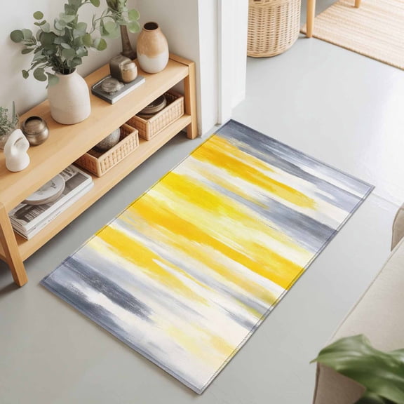 Rectangle Area Rug 2x3ft,Grey Yellow Abstract Texture Living Room Rug Non-Slip Washable Circle Rugs Pad,Retro Graffiti Soft Floor Carpet for Bedroom Dining Room