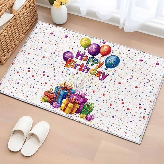Rectangle Area Rug 2x3ft, Happy Birthday Colorful Present Non-Shedding Washable Area Rug, Watercolor Balloon Party Non Slip Low-Profile Rugs for Living Room, Bedroom Dining Room