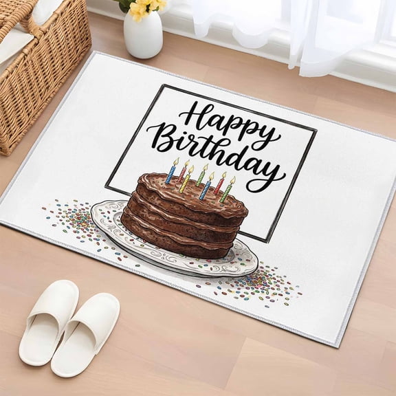 Rectangle Area Rug 2x3ft,Happy Birthday Words Washable Carpet Non-Slip Runner Accent Rugs Indoor Floor Mat for Bedroom Living Room Decor,Brown Cake Colorful Candles